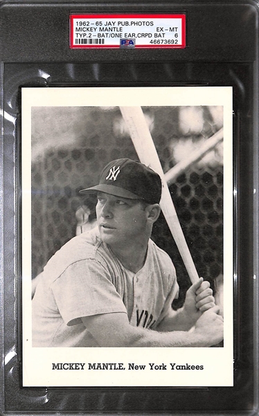 1962-65 Jay Publishing Photos (Type 2) Mickey Mantle (Batting, Pose to Chest, 1 Ear, Cropped Bat) Graded PSA 6