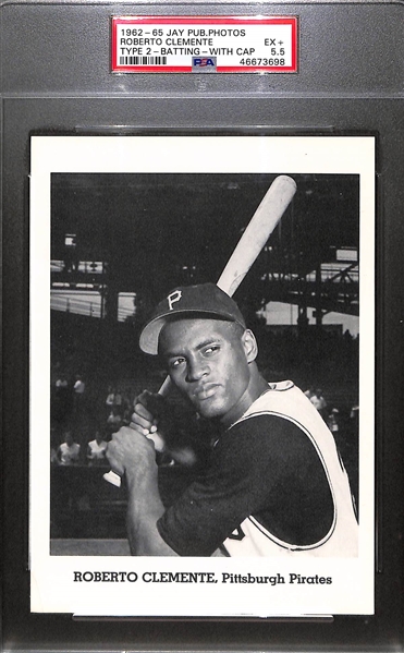 1962-65 Jay Publishing Photos (Type 2) Roberto Clemente (Batting w/ Cap) Graded PSA 5.5