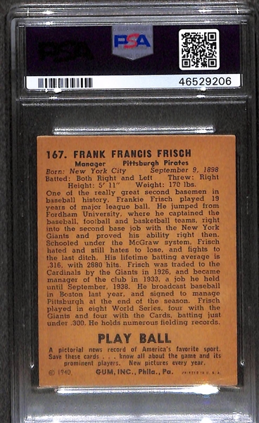 1940 Play Ball #167 Frankie Frisch Graded PSA 5