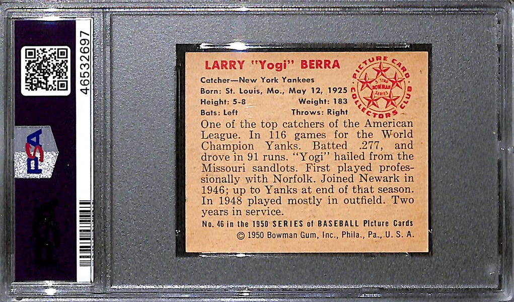 1950 Bowman Yogi Berra (#46) Graded PSA 7