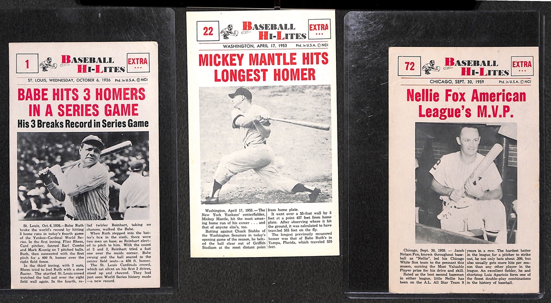 Pack-Fresh 1960 Nu Card Baseball Hi-Lites Complete Set of (72) Cards w/ Babe Ruth & Mickey Mantle