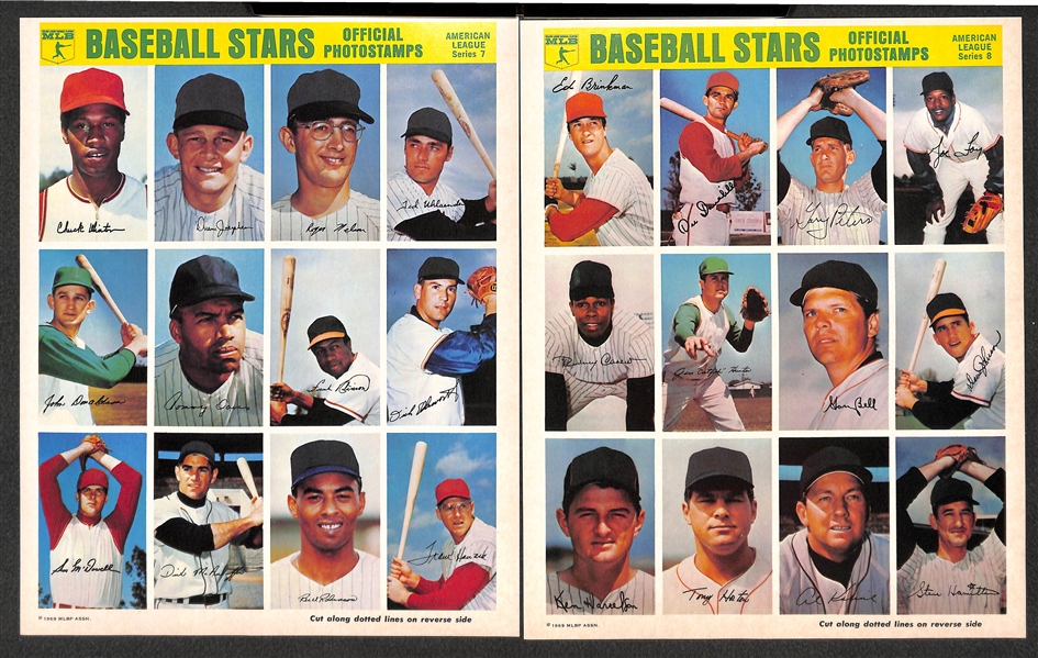 1969-1970 Baseball Stars PhotoStamps Complete Set of AL and NL Stickers (Full Sheets) and Both Unused Books inc. Rose, Mays, Clemente, Aaron