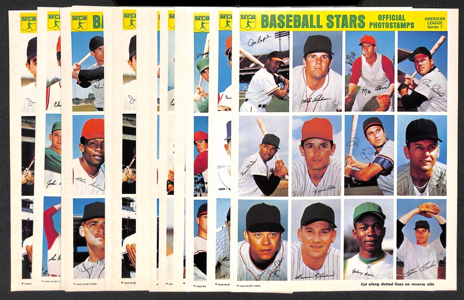 Lot of (4) 1969-1970 Baseball Stars Photostamps Complete AL Sets (4 AL Sets on 36 Full Sheets)