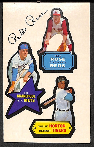 1968 Topps Action All-Stars Pete Rose Stickers Peel Off (Hand Cut) w/ Kranepool and Horton