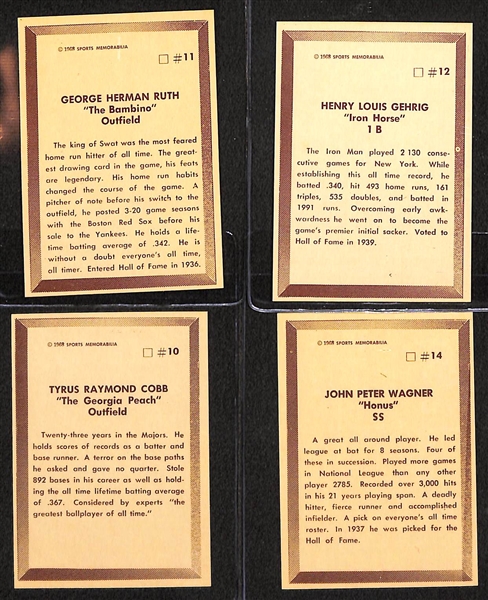1968 Sports Memorabilia All-Time Baseball Card Complete Set w. Outer Wrapper Inc. Babe Ruth, Lou Gehrig, Ty Cobb, Honus Wagner, +