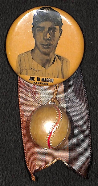 1940s Joe DiMaggio PM10 Stadium Pin (w. Original Ribbon, Toy Ball) 