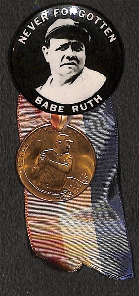 Very RARE 1948 Babe Ruth Never Forgotten PM 10 Stadium Pin and Coin