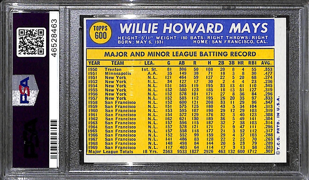 1970 Topps Willie Mays #600 Graded PSA 8