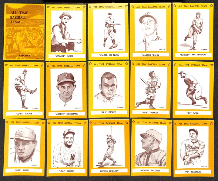 High-Grade 1968 All-Time Baseball Card Complete Set (15) by Sports Memorabilia w/ Babe Ruth, Gehrig, Cobb, Wagner!