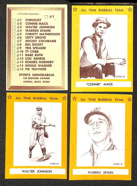 High-Grade 1968 All-Time Baseball Card Complete Set (15) by Sports Memorabilia w/ Babe Ruth, Gehrig, Cobb, Wagner!