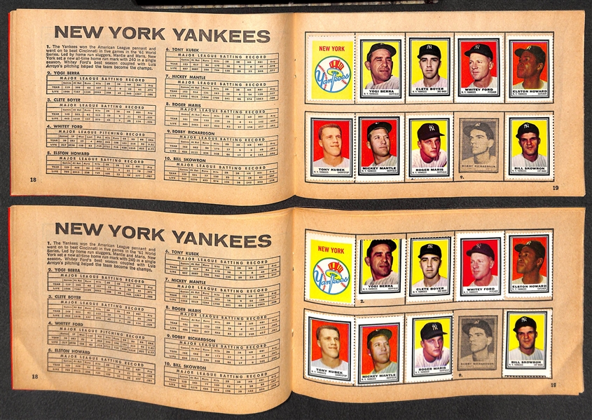 (2) 1962 Topps Baseball Sticker Book Partial Sets (Both books have Mantle, Koufax, Clemente and Aaron) and Over 50 Loose Stickers (Including 2 More Mickey Mantle)