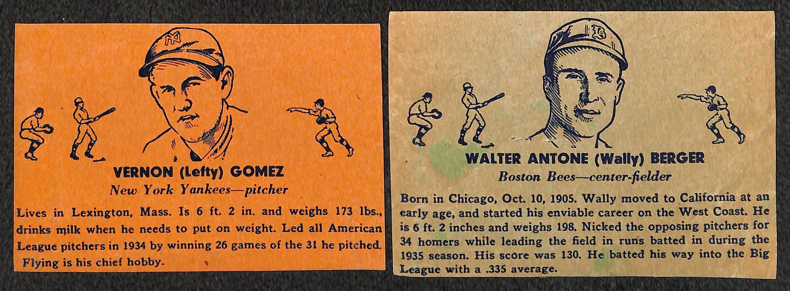 Lot of (6) Hand Cut 1936 Overland Candy (R301) Wrapper Baseball Cards - Appling (HOF), Dickey (HOF), Gomez (HOF), Berger, Ferrell, Cooney