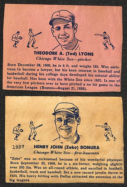Lot of (5) Hand Cut 1936 Overland Candy (R301) Wrapper Baseball Cards -Grove (HOF), Lyons (HOF), Bonura, Ferrell, Werber