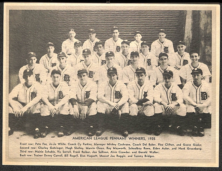 Lot of (2) 1936 R311 Leather Finish Premiums (Red Ruffing & Tigers Team Photo) - High Quality w/ Writing on Back