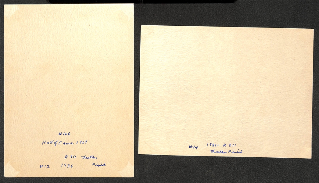 Lot of (2) 1936 R311 Leather Finish Premiums (Red Ruffing & Tigers Team Photo) - High Quality w/ Writing on Back