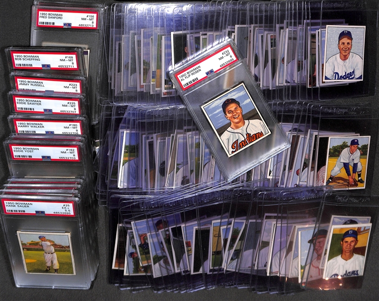 1950 Bowman Partial Baseball Card Partial Set of 145 Mostly Pack-Fresh Cards w/ (13) PSA Graded Cards (9 Graded PSA 8)
