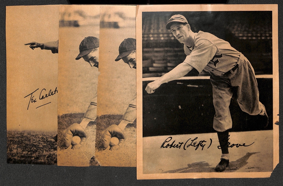 Lot of (4) 1934 Butterfinger Premiums w/ Lefty Grove and (3) Trimmed (2 Lloyd Waner and Tex Carleton)