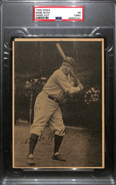 Scarce 1930 W554 Babe Ruth 5x7 Premium Baseball Card Graded PSA 1(MK) - Writing on Back