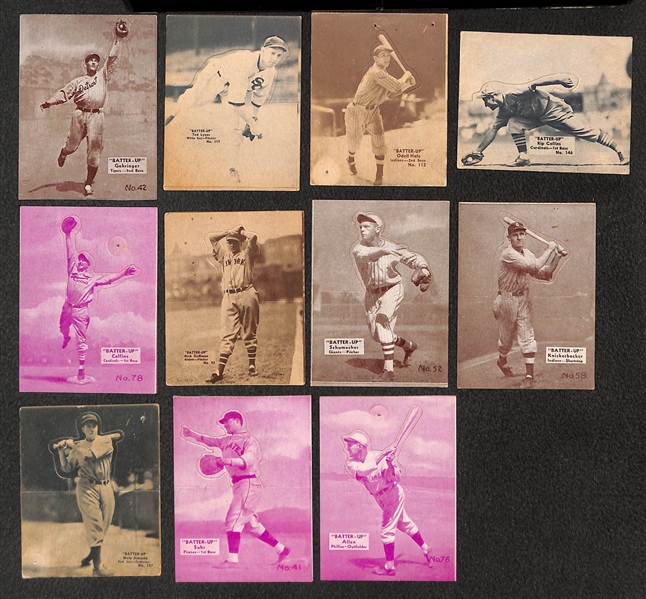 Lot of (11) 1934-36 Batters-Up Cards Inc. Chas. Gehringer, Ted Lyons, (2) Rip Collins