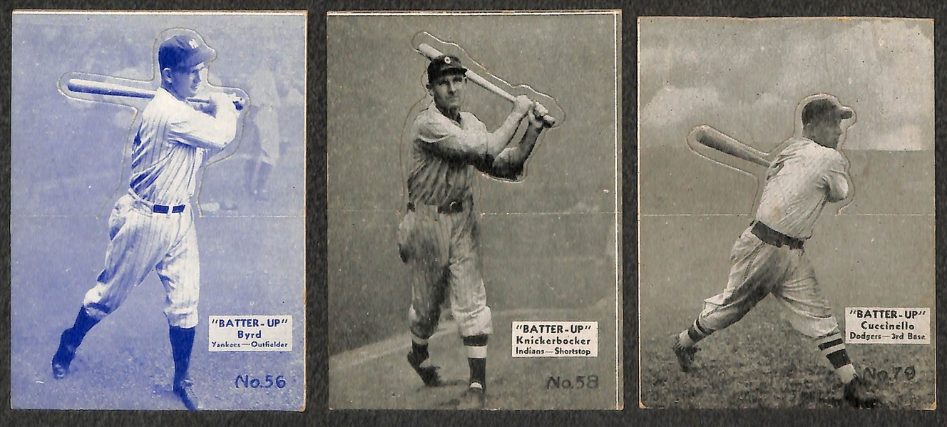 Lot of (7) 1934-36 Batters-Up Cards Inc. Frankie Frisch, Cuccinello, Byrd, Schumacher, Fullix, Knickerbocker, Leslie