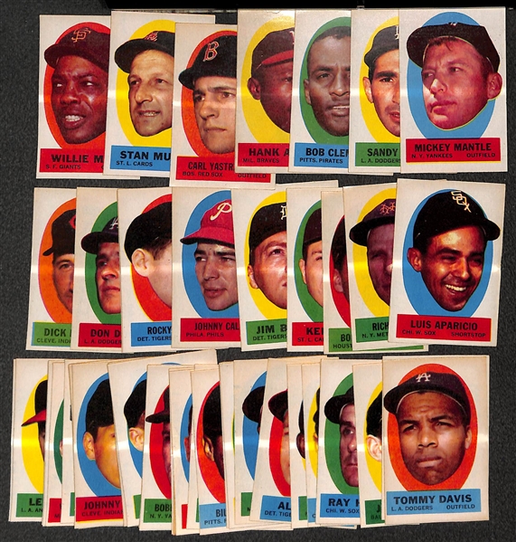 1963 Topps Peel-Off Sticker Set (Missing Ernie Banks) - 45 of 46 Stickers Inc. Mantle, Mays, Clemente, Aaron, Koufax