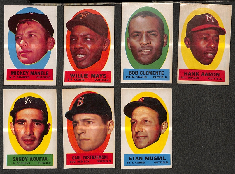 1963 Topps Peel-Off Sticker Set (Missing Ernie Banks) - 45 of 46 Stickers Inc. Mantle, Mays, Clemente, Aaron, Koufax