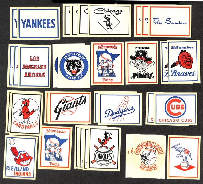 Lot of (36) 1961 Fleer High-Grade Baseball Team Logo Stickers - 2 Partial Sets