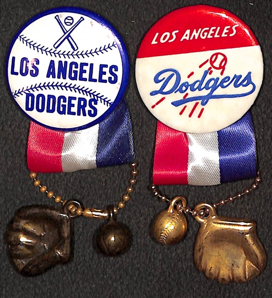Lot of (11) Mostly 1960s PM10 NL Team Pins (w. Ribbons & Toy Charms) - (2) Cardinals, (2) Braves, (2) Dodgers, (2) Giants, (2) Reds, Astros