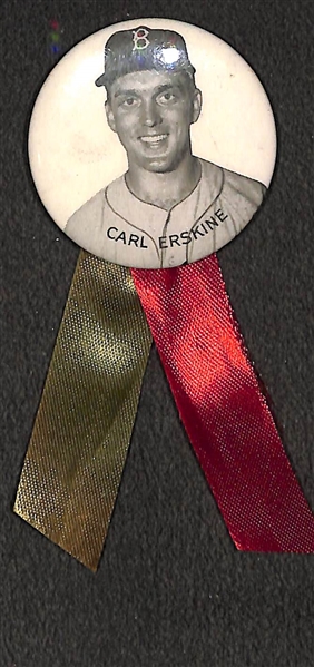 1950s PM10 Carl Erskine Brooklyn Dodgers Stadium Pin (w. Original Ribbon)