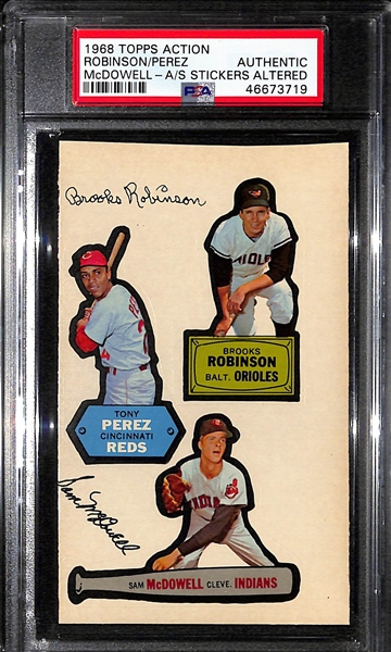 1968 Topps Action All-Star Stickers Brooks Robinson/Sam McDowell/Tony Perez Graded Authentic/Altered