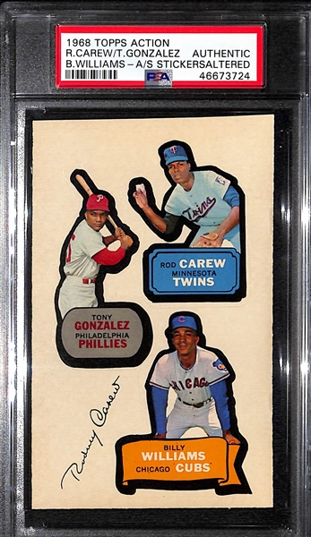 1968 Topps Action All-Star Stickers Billy Williams/Rod Carew/Tony Gonzalez Graded Authentic/Altered