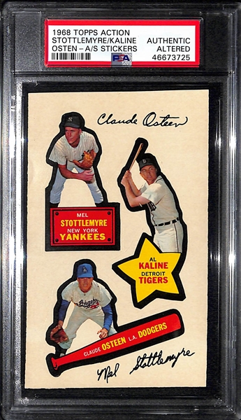 1968 Topps Action All-Star Stickers Al Kaline/Claude Osteen/Mel Stottlemyre Graded Authentic/Altered