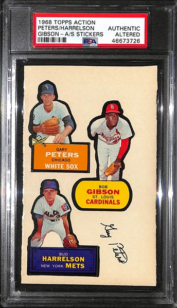 1968 Topps Action All-Star Stickers Bob Gibson/Bud Harrelson/Gary Peters Graded Authentic/Altered