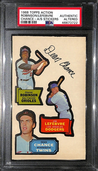 1968 Topps Action All-Star Stickers D.Chance/F.Robinson/J.LeFebvre Graded Authentic/Altered