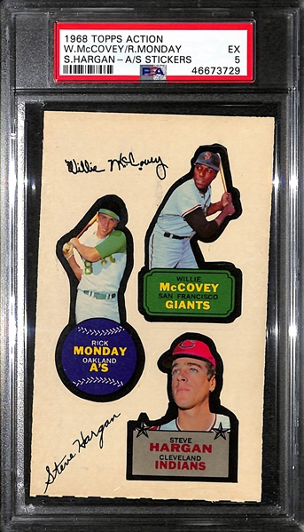 1968 Topps Action All-Star Stickers Rick Monday/Steve Hargan/Willie McCovey Graded PSA 5