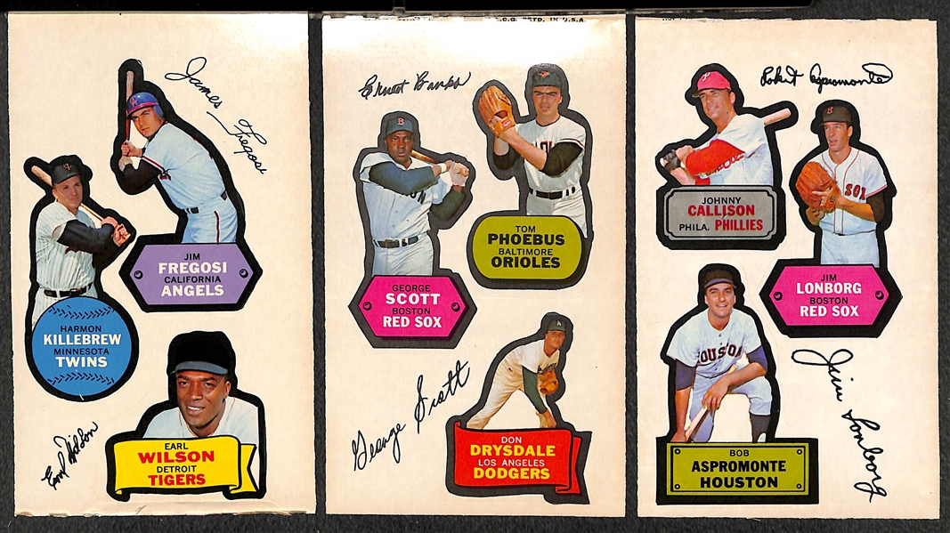 Lot of (3) 1968 Topps Action All-Star Stickers w/ Harmon Killebrew and Don Drysdale