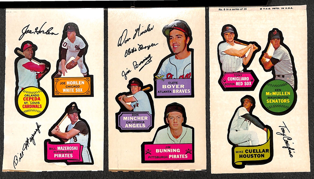 Lot of (3) 1968 Topps Action All-Star Stickers w/ Cepeda, Bunning, Mazeroski