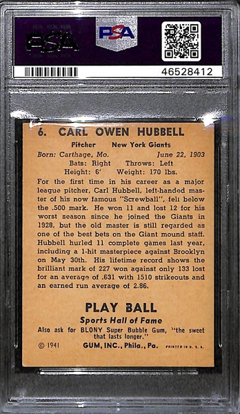 1941 Play Ball Carl Hubbell #6 Graded PSA 6 (EX-MT)