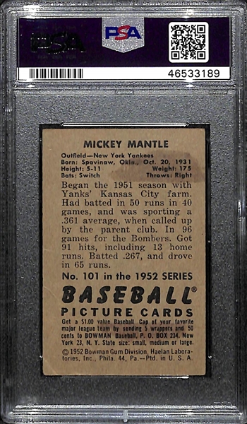 1952 Bowman Mickey Mantle (#101) Graded PSA 2.5
