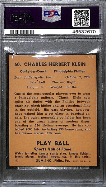 1941 Play Ball Chuck Klein (Phillies) #60 Graded PSA 5.5 (EX+)