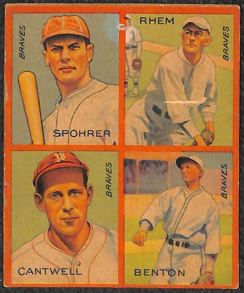 Lot of (4) 1935 Goudey 4-in1 Baseball Cards w/ Pie Traynor, Billy Herman, Red Rolfe