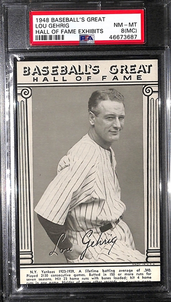 1948 Baseball's Great Lou Gehrig HOF Exhibits Graded PSA 8 (MC) - Highest Grade (Pop 1)