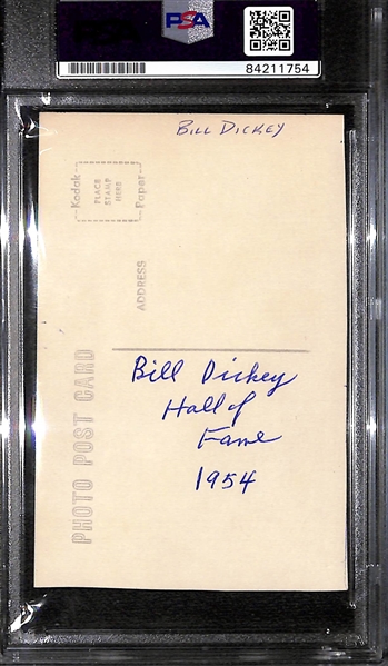Bill Dickey Signed c.1950s George Brace Postcard - PSA Authentic - 5x 3.25