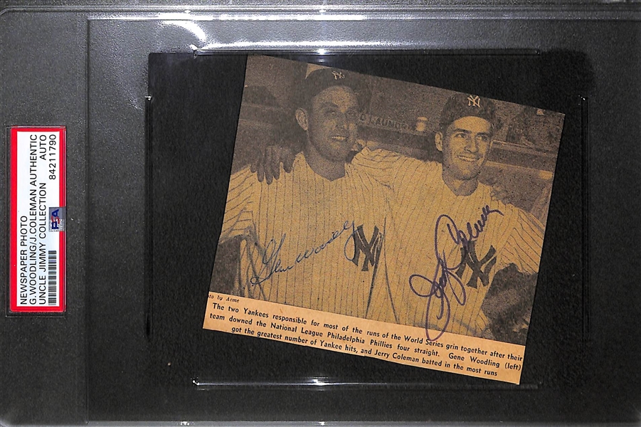 Lot of (2) Yankees Dual Signed Newspaper Clippings (Rizzuto/Coleman and Woodling/Coleman)