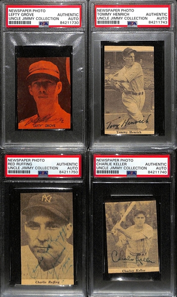 Lot of (4) Signed Yankees Clippings/Cuts - Lefty Grove (HOF), T. Henrich,, C. Keller, Red Ruffing (HOF) - PSA Authentic