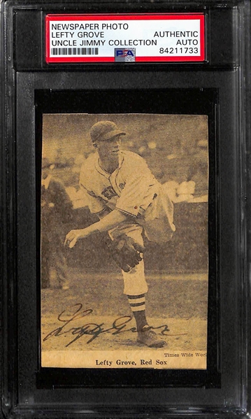 Lot of (3) Lefty Grove (HOF) Signed Newspaper Clipping - PSA Authentic