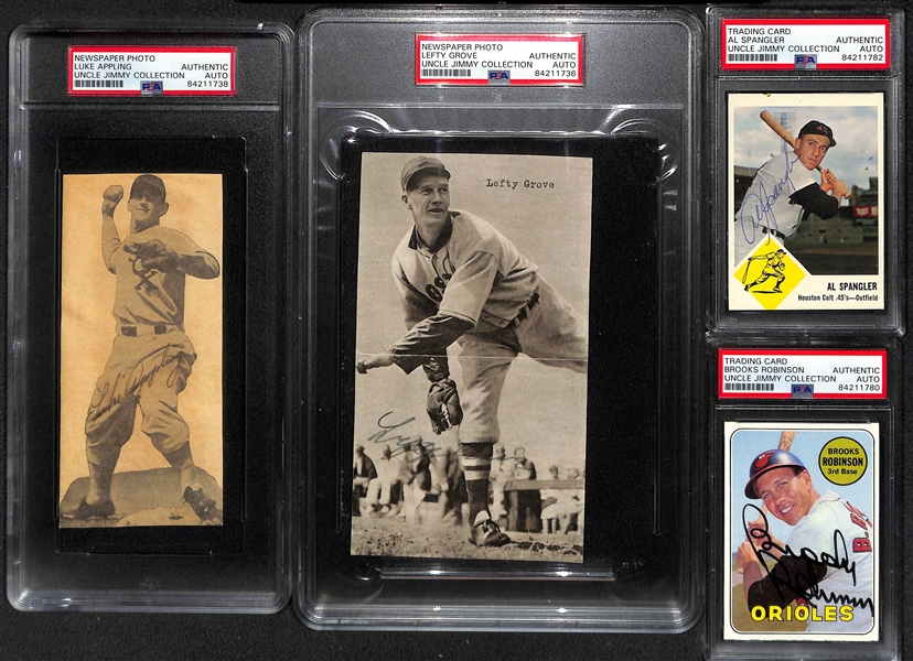 Lot of (4) Signed Items - 1969T B. Robinson, 1963F Spangler, Appling (5.5x2.75 Clipping), Grove (6.5x3.75 Clipping)