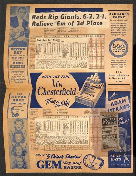 Lot of (3) Yankees 1942 Score Cards (w. 3 Ticket Stubs) & Affixed w. News Clippings - July 19, July 26, and August 2) 