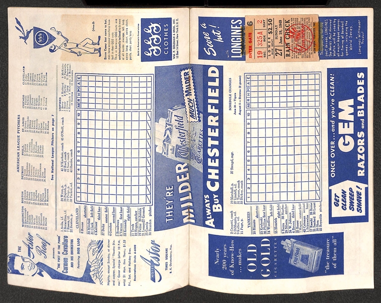 Lot of (5) Yankees 1948-1949 Score Cards (w. 1 Ticket Stub to Each Game) - 6/13/48, 8/29/48, 6/19/49, 6/26/49, 7/31/49
