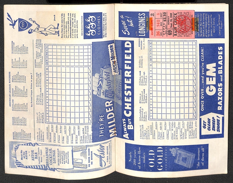 Lot of (5) Yankees 1949 Score Cards (w. 1 Ticket Stub to Each Game) - 8/7/49, 8/21/49, 9/7/49, 9/18/49, 10/1/49